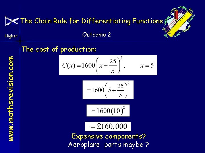 The Chain Rule for Differentiating Functions Higher Outcome 2 www. mathsrevision. com The cost