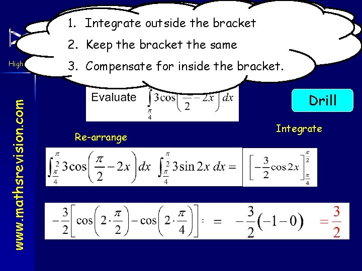 1. Integrate outside the bracket Integrating Trig Functions 2. Keep the bracket the same