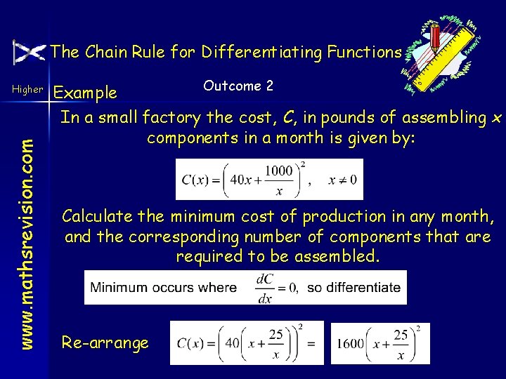 The Chain Rule for Differentiating Functions www. mathsrevision. com Higher Outcome 2 Example In
