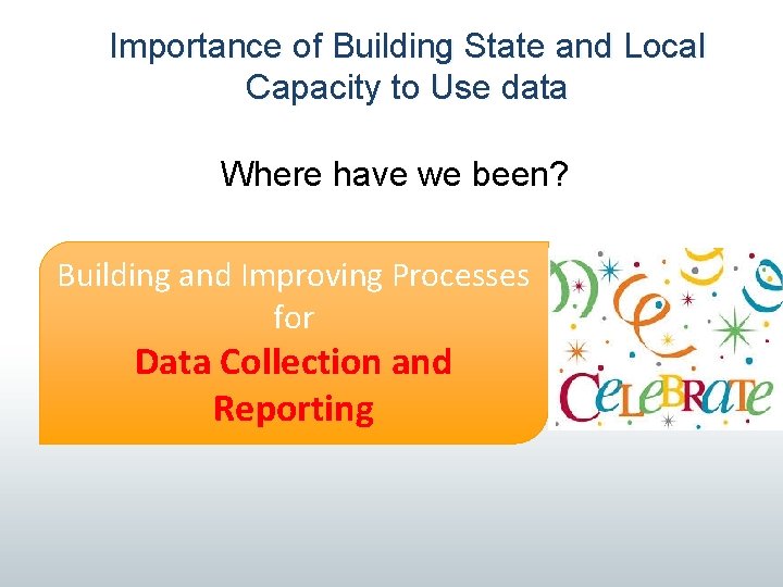 Importance of Building State and Local Capacity to Use data Where have we been?