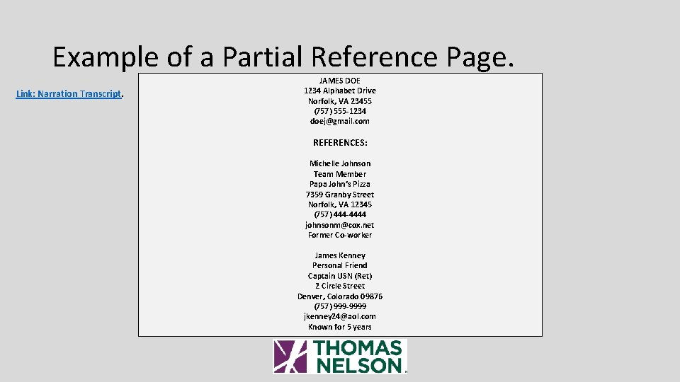 Partial Reference COVER LETTER AND REFERENCES This is a basic
