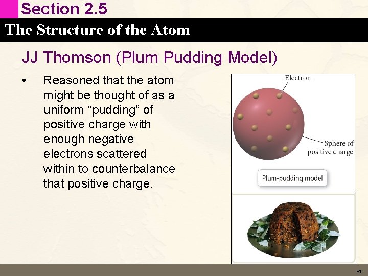 Section 2. 5 The Structure of the Atom JJ Thomson (Plum Pudding Model) •