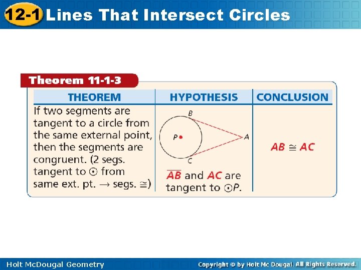 12 -1 Lines That Intersect Circles Holt Mc. Dougal Geometry 