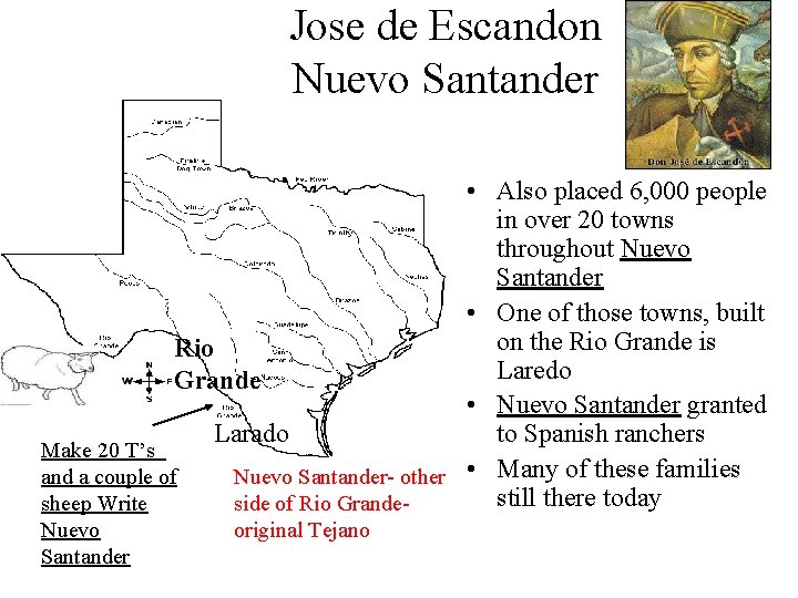 Jose de Escandon Nuevo Santander • Also placed 6, 000 people in over 20 Jose de Escandon Nuevo Santander • Also placed 6, 000 people in over 20
