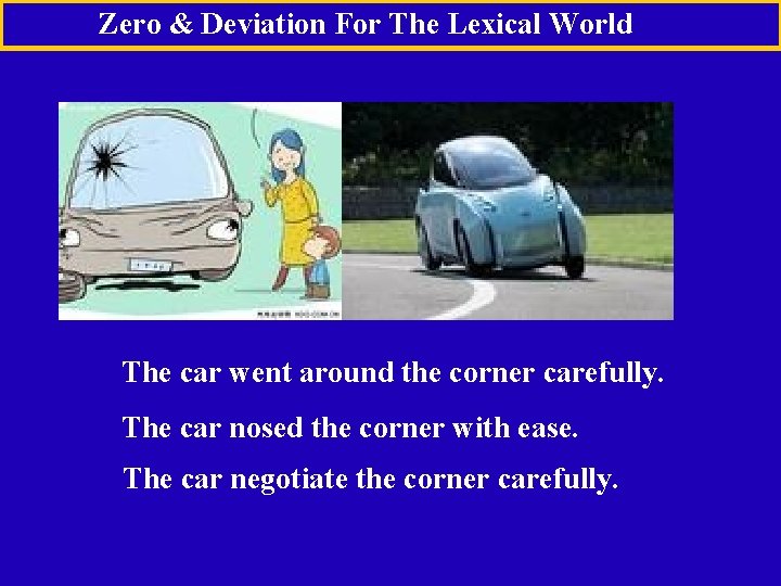Zero & Deviation For The Lexical World The car went around the corner carefully. Zero & Deviation For The Lexical World The car went around the corner carefully.