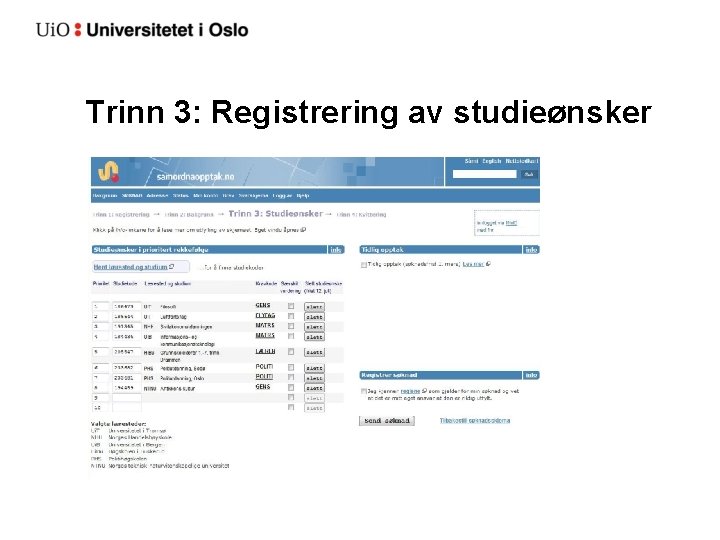 Trinn 3: Registrering av studieønsker 