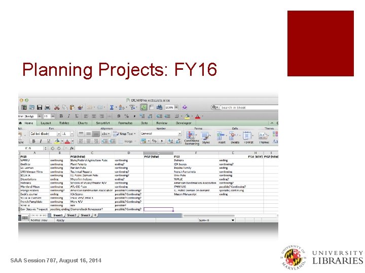 Planning Projects: FY 16 SAA Session 707, August 16, 2014 