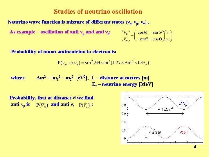 Studies of neutrino oscillation Neutrino wave function is mixture of different states (νe, νμ,