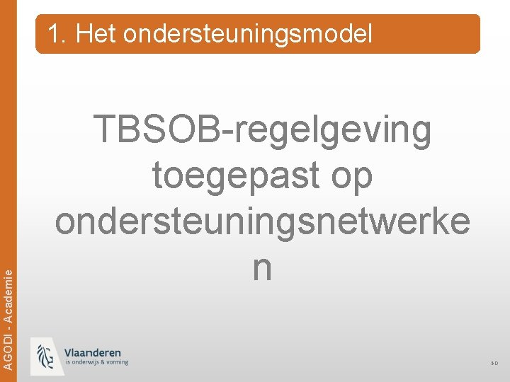 AGODI - Academie 1. Het ondersteuningsmodel TBSOB-regelgeving toegepast op ondersteuningsnetwerke n 50 