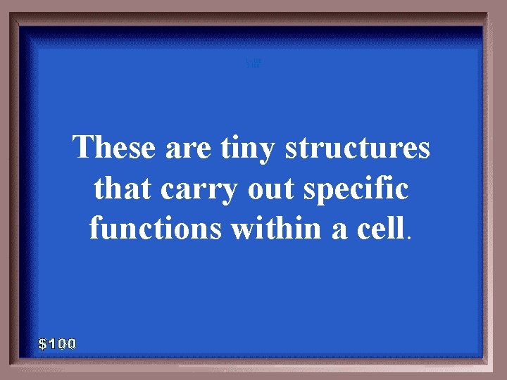 1 - 100 2 -100 These are tiny structures that carry out specific functions 1 - 100 2 -100 These are tiny structures that carry out specific functions