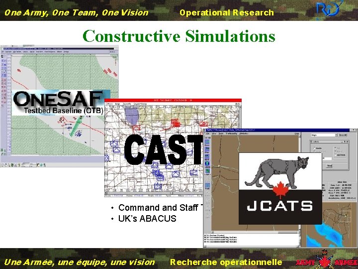 One Army, One Team, One Vision Operational Research Constructive Simulations • Command Staff Trainer