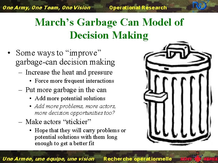 One Army, One Team, One Vision Operational Research March’s Garbage Can Model of Decision