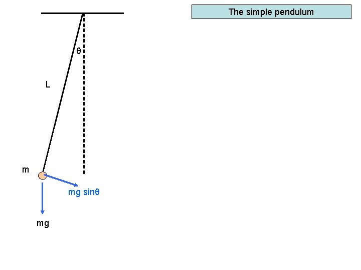 The simple pendulum θ L m mg sinθ mg 