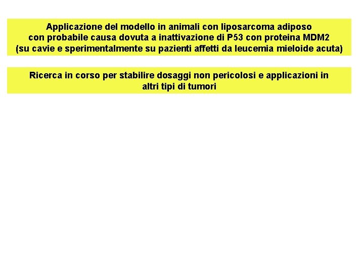 Applicazione del modello in animali con liposarcoma adiposo con probabile causa dovuta a inattivazione
