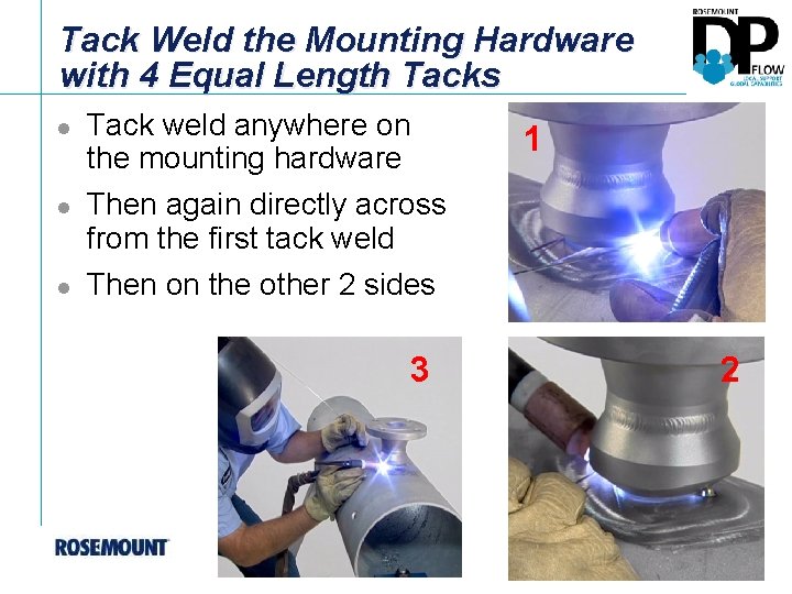 Tack Weld the Mounting Hardware with 4 Equal Length Tacks l l l Tack