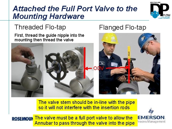 Attached the Full Port Valve to the Mounting Hardware Threaded Flo-tap Flanged Flo-tap First,