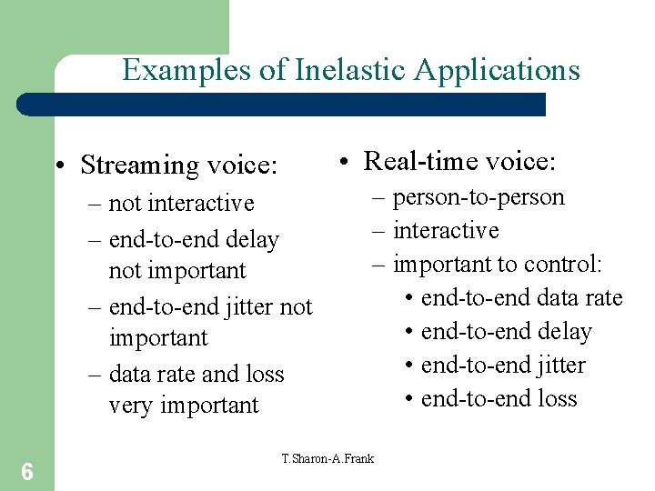 Examples of Inelastic Applications • Real-time voice: • Streaming voice: – not interactive –