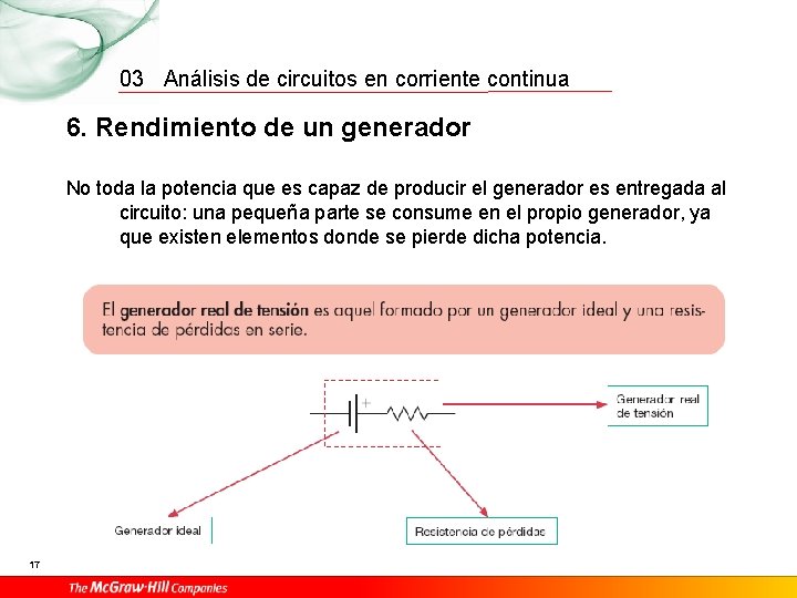 03 Análisis de circuitos en corriente continua 6. Rendimiento de un generador No toda