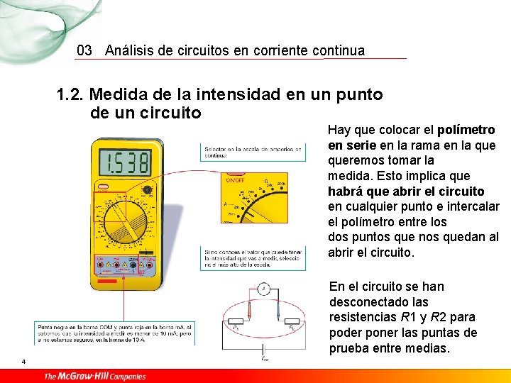 03 Análisis de circuitos en corriente continua 1. 2. Medida de la intensidad en