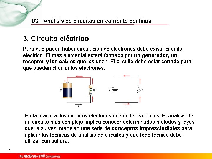 03 Análisis de circuitos en corriente continua 3. Circuito eléctrico Para que pueda haber