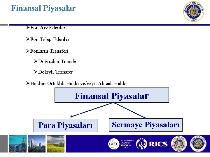 Finansal Piyasalar ØFon Arz Edenler ØFon Talep Edenler ØFonların Transferi ØDoğrudan Transfer ØDolaylı Transfer