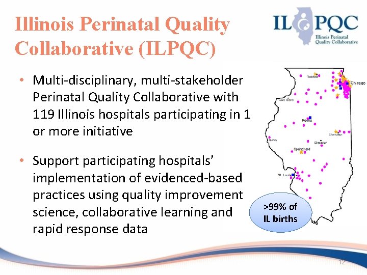 Illinois Perinatal Quality Collaborative (ILPQC) • Multi-disciplinary, multi-stakeholder Perinatal Quality Collaborative with 119 Illinois