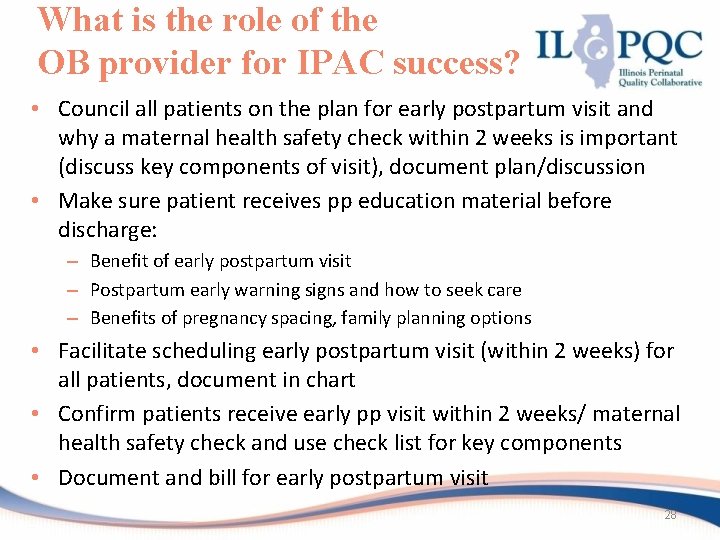 What is the role of the OB provider for IPAC success? • Council all