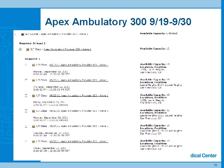 Apex Ambulatory 300 9/19 -9/30 13 