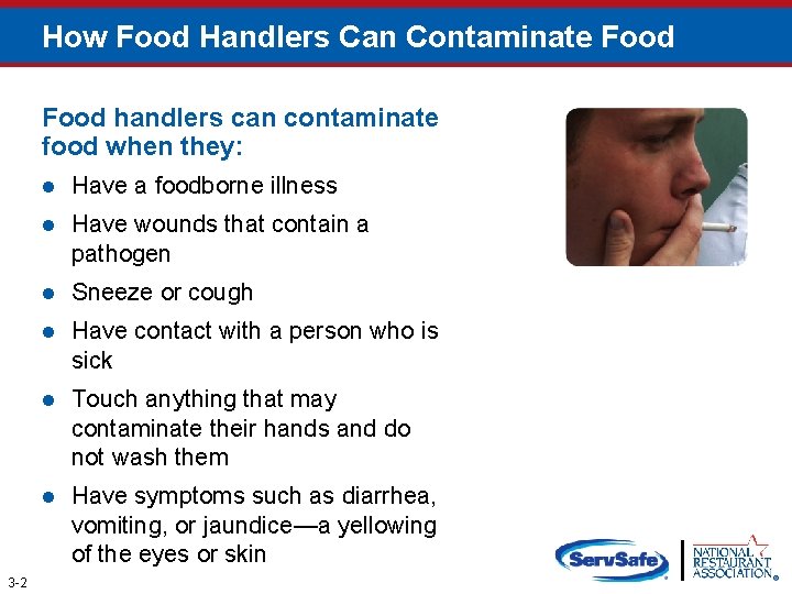 How Food Handlers Can Contaminate Food handlers can contaminate food when they: 3 -2
