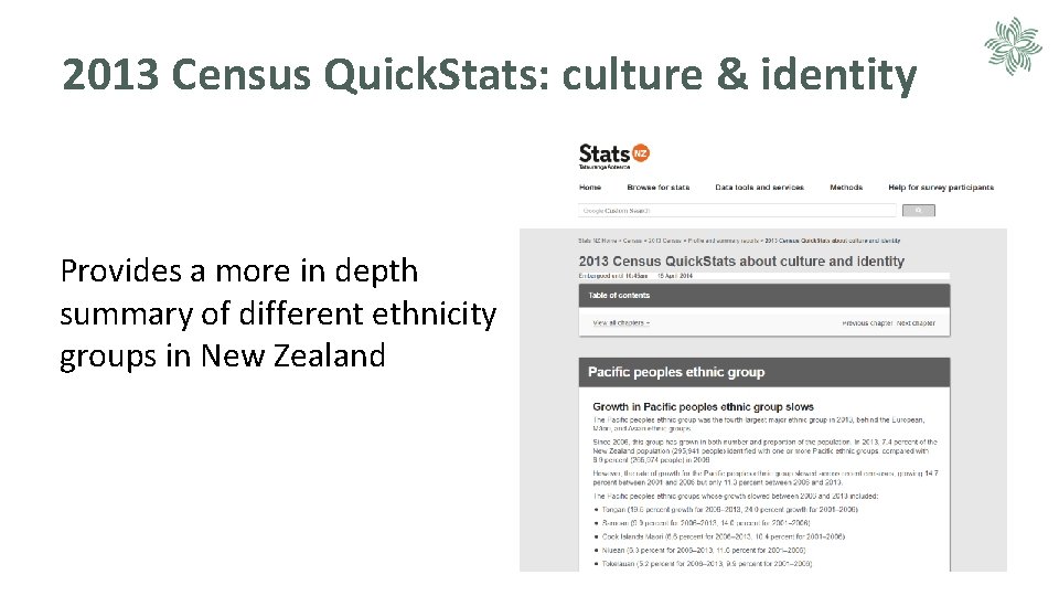 2013 Census Quick. Stats: culture & identity Provides a more in depth summary of