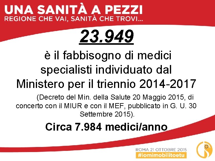 23. 949 è il fabbisogno di medici specialisti individuato dal Ministero per il triennio