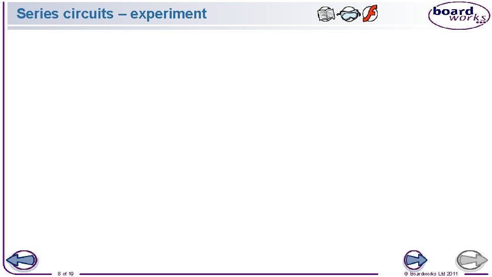 Series circuits – experiment 8 of 19 © Boardworks Ltd 2011 