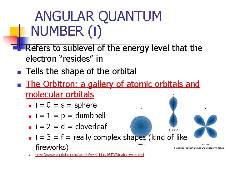 Quantum Numbers four numbers used to describe the
