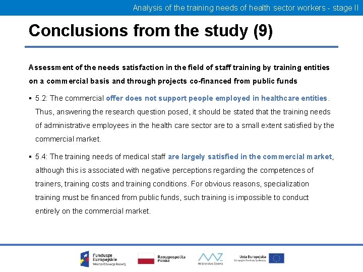 Analysis of the training needs of health sector workers - stage II Conclusions from