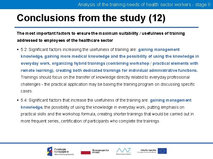 Analysis of the training needs of health sector workers - stage II Conclusions from