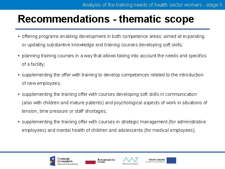 Analysis of the training needs of health sector workers - stage II Recommendations -
