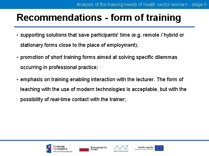 Analysis of the training needs of health sector workers - stage II Recommendations -
