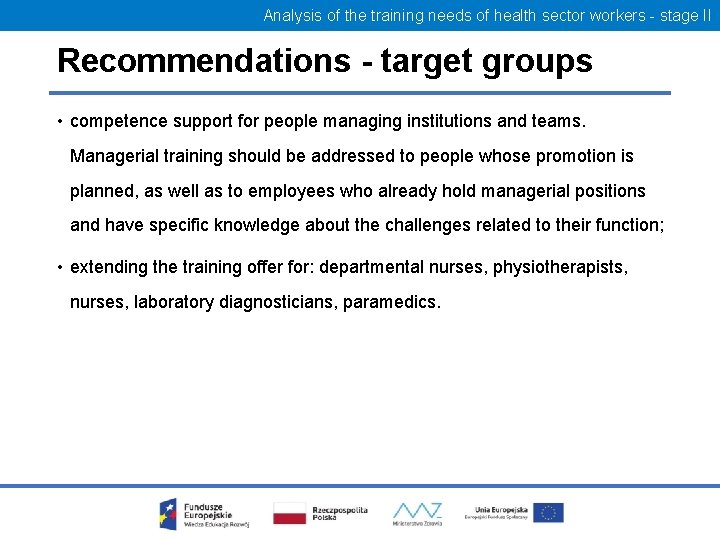 Analysis of the training needs of health sector workers - stage II Recommendations -