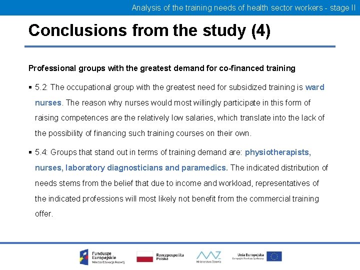 Analysis of the training needs of health sector workers - stage II Conclusions from