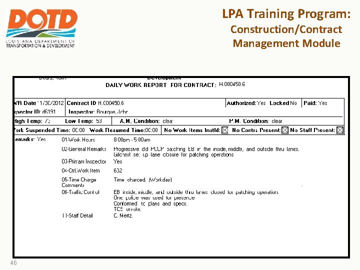 LPA Training Program: Construction/Contract Management Module 46 