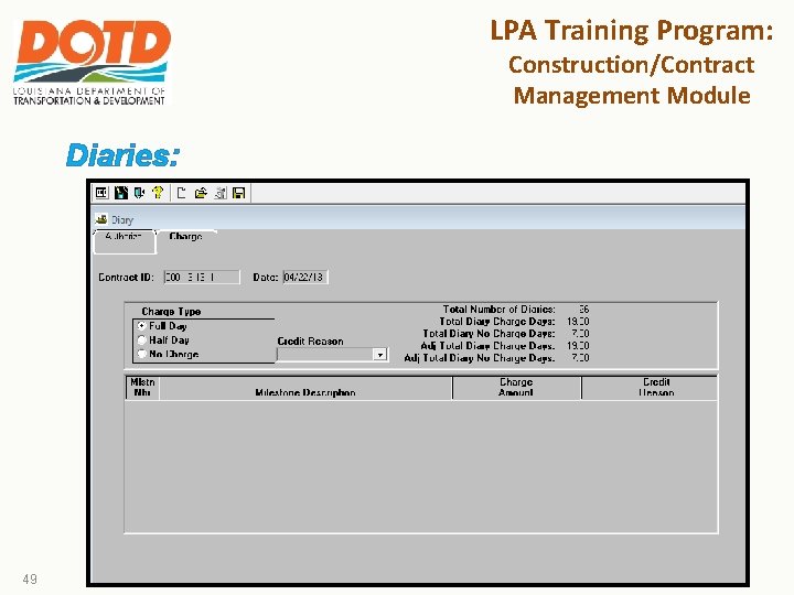 LPA Training Program: Construction/Contract Management Module Diaries: 49 