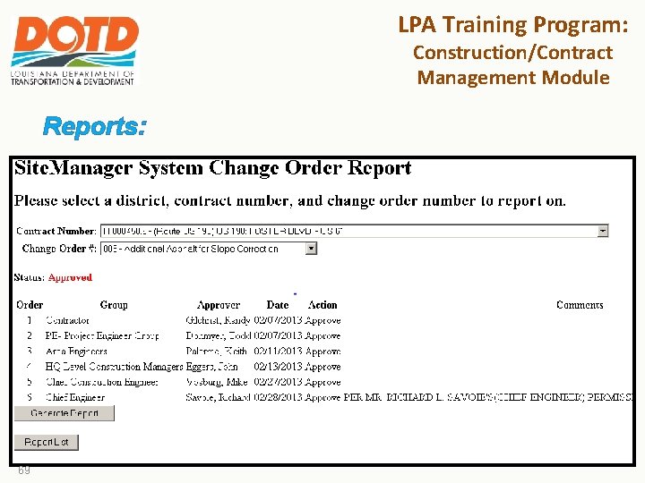 LPA Training Program: Construction/Contract Management Module Reports: 69 