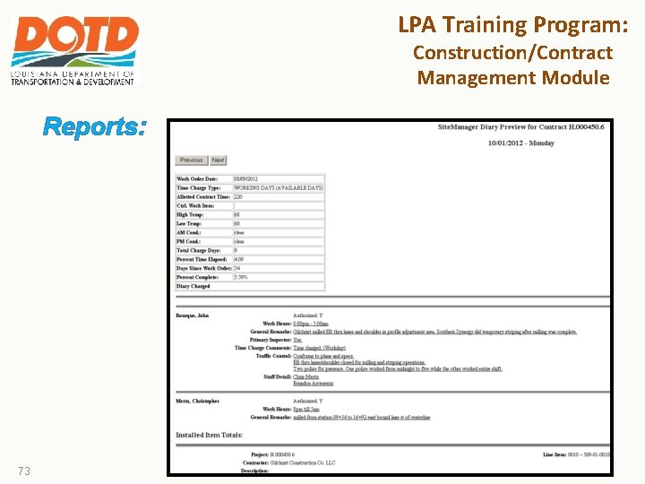 LPA Training Program: Construction/Contract Management Module Reports: 73 