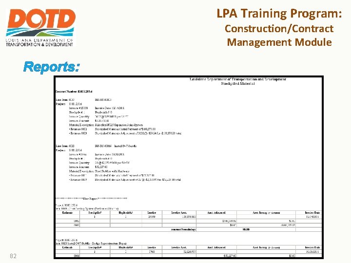 LPA Training Program: Construction/Contract Management Module Reports: 82 