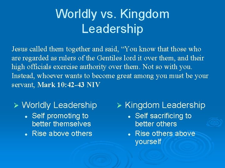 Worldly Power Leadership in the Body of Christ Building Up