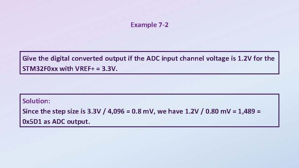 Example 7 -2 Give the digital converted output if the ADC input channel voltage