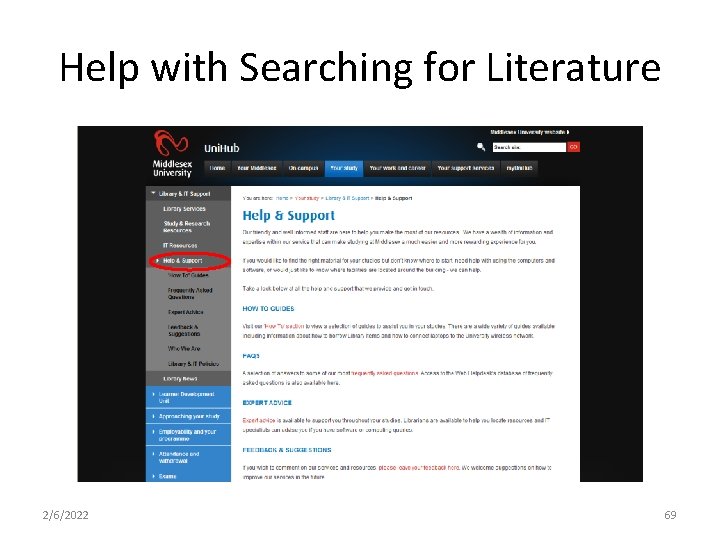 Help with Searching for Literature 2/6/2022 69 
