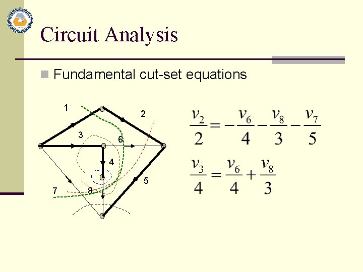 Circuit Analysis n Fundamental cut-set equations 1 2 3 6 4 7 8 5