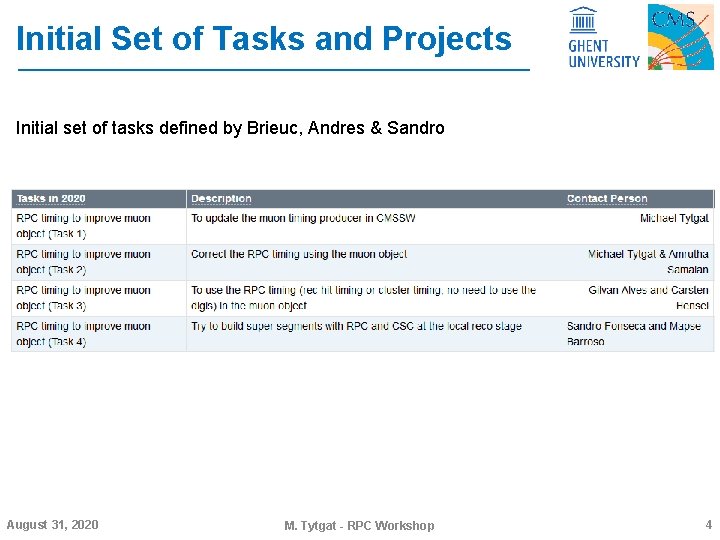 Initial Set of Tasks and Projects Initial set of tasks defined by Brieuc, Andres