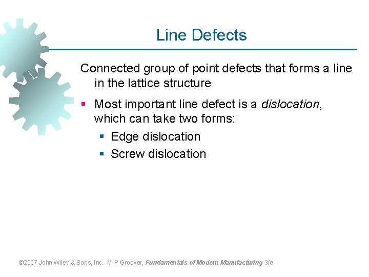 Line Defects Connected group of point defects that forms a line in the lattice